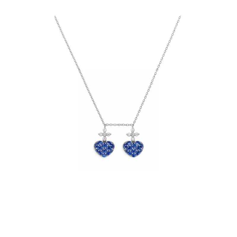 1.10ct Diamond Blue Sapphire 18K Gold Sacred Hearts Necklace