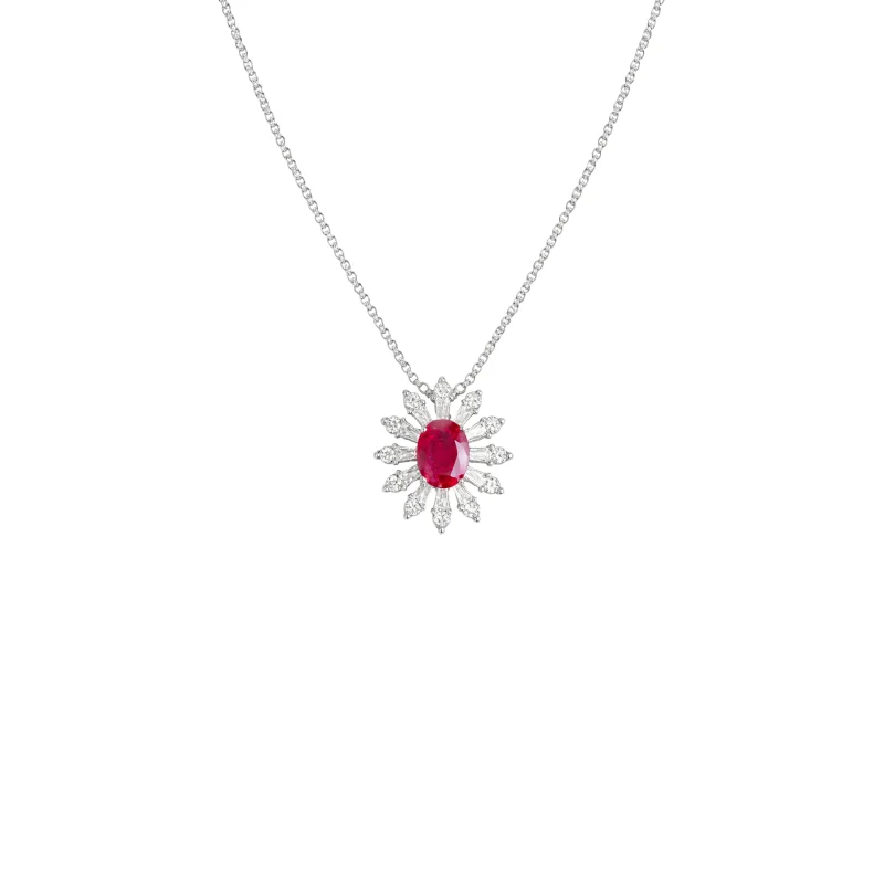 1.43ct Diamond Ruby 14K Gold Stardust Pendant Necklace