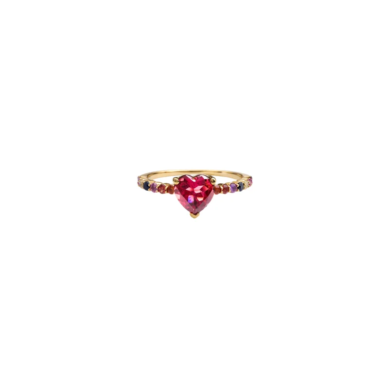 1.85ct Pink Tourmaline Multi Sapphires 14K Gold Heart Ring