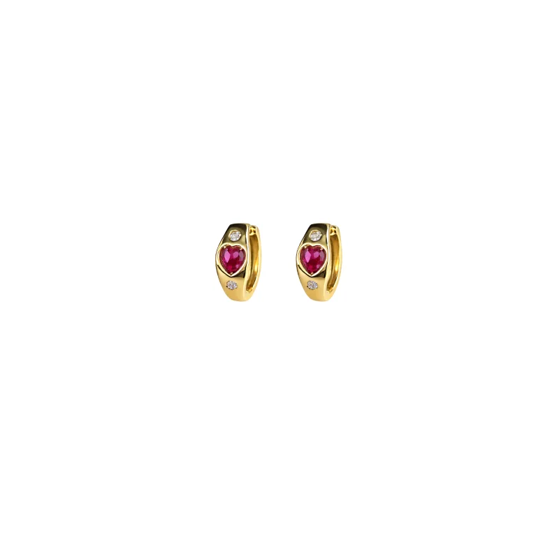 0.56ct Diamond Ruby 14K Gold Heart Hoop Earrings