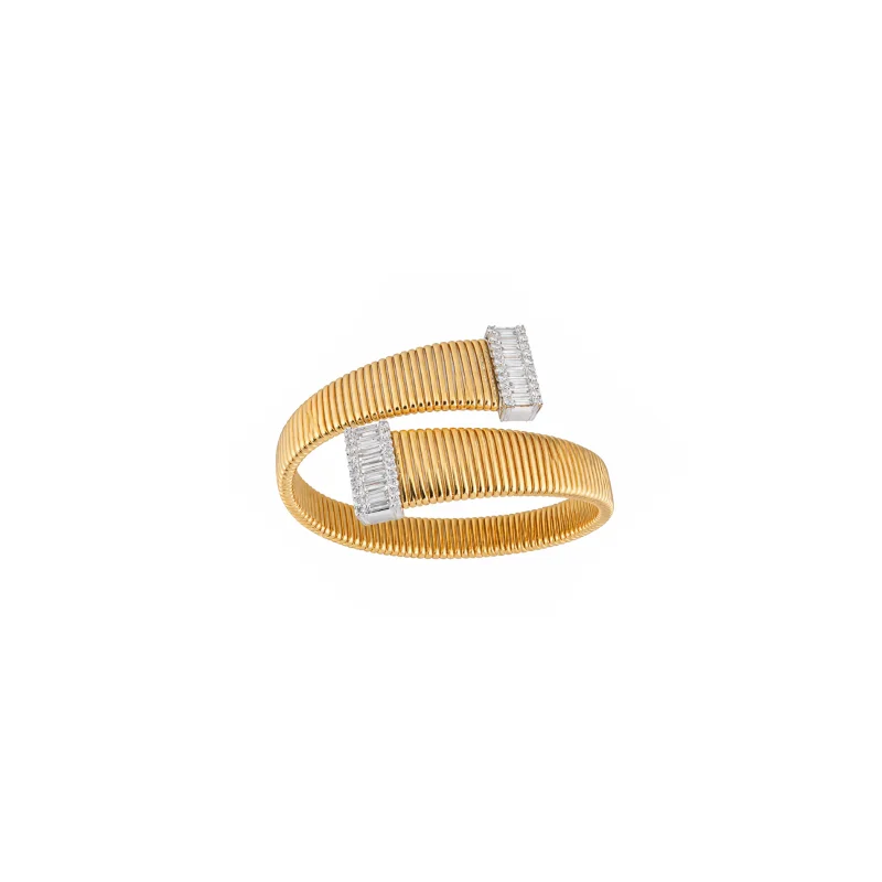 0.64ct Diamond 14K Italian Gold Bypass Bangle Bracelet