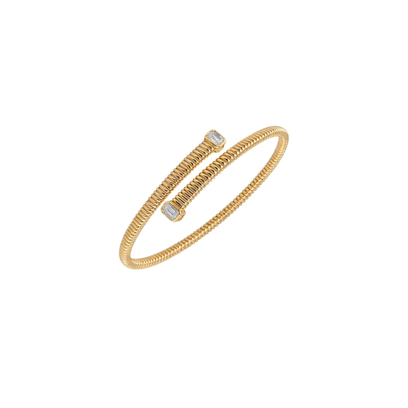 0.65ct Diamond 14K Italian Gold Bypass Bangle Bracelet