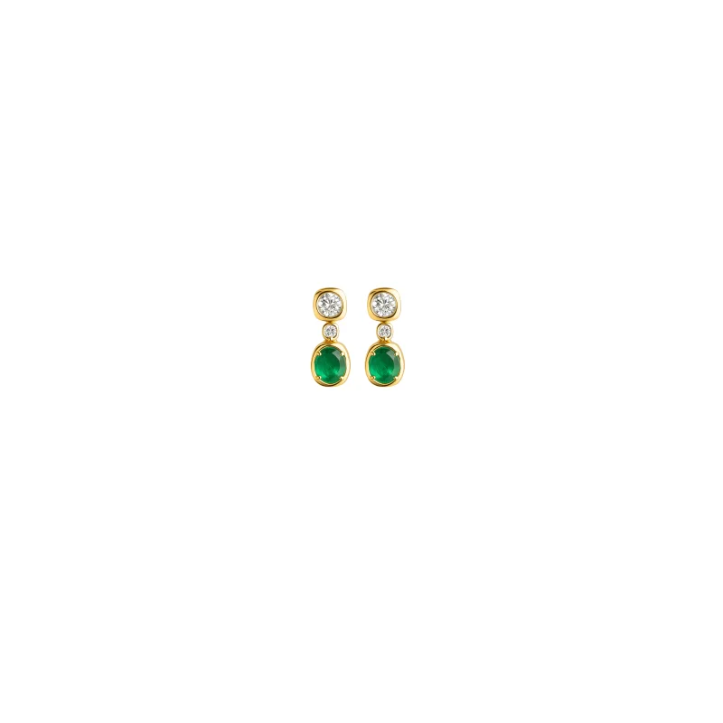 0.68ct Diamond Emerald 14K Gold Bezel Dangle Drop Earrings