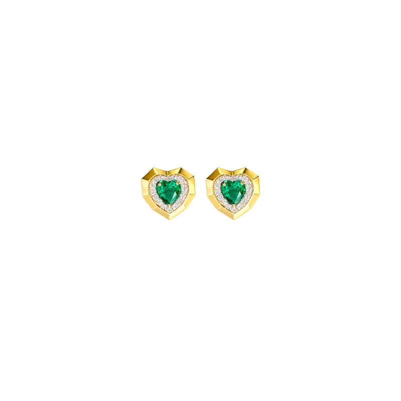 0.78ct Emerald Diamond 14K Gold Heart Bezel Stud Earrings