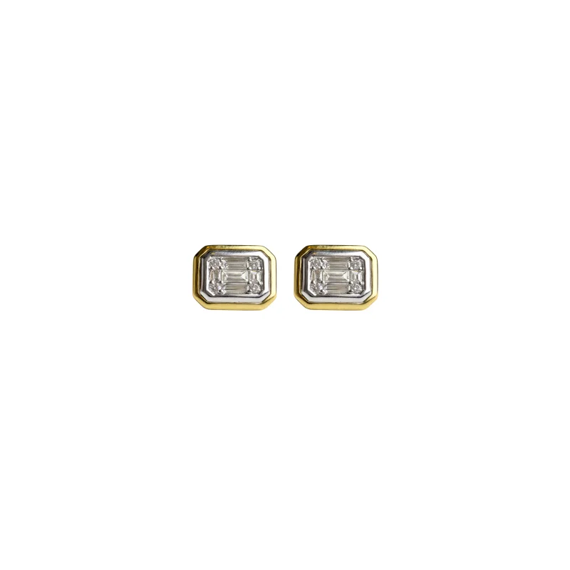 0.79ct Diamond 14K Gold Illusion Double Bezel Earrings