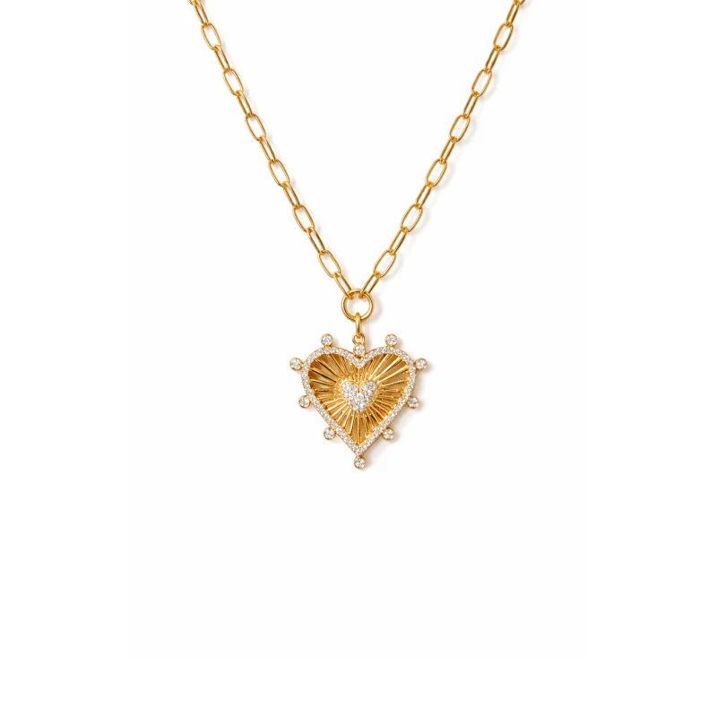 1.10ct Diamond 14K Gold Fluted Heart Paperclip Necklace