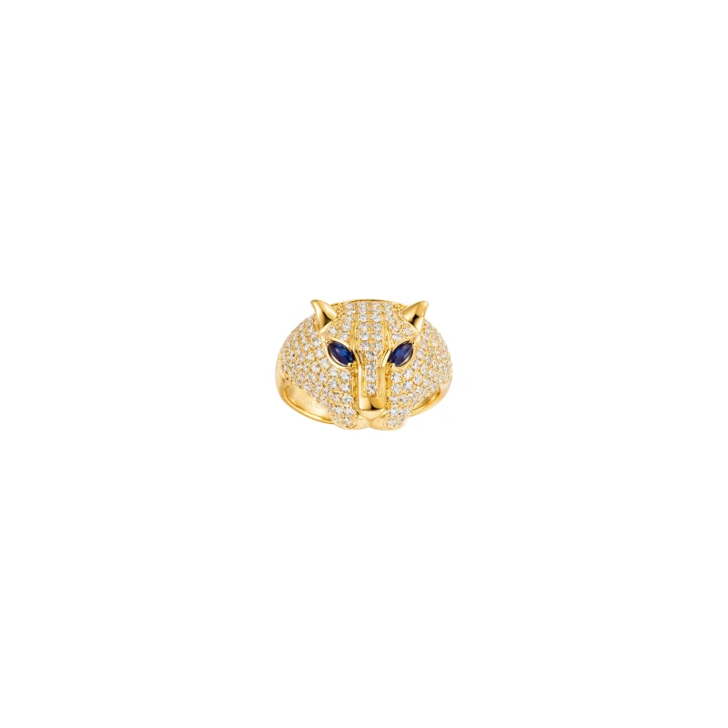 1.26ct Diamond Sapphire 14K Gold Pave Panther Ring