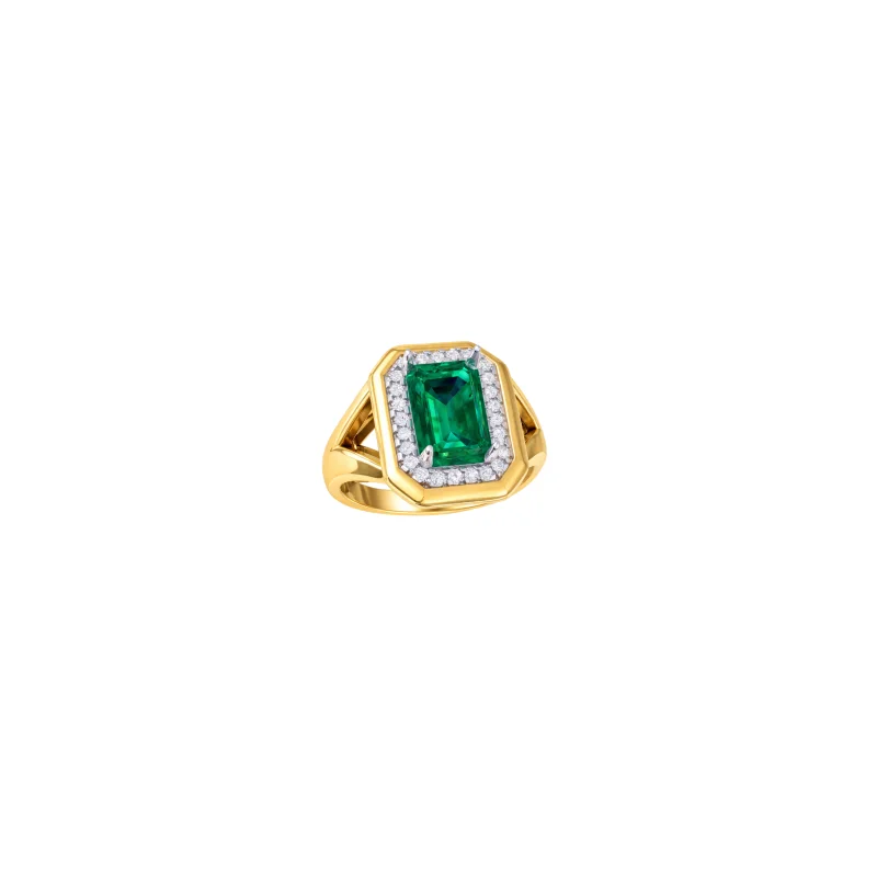 1.865ct Diamond Emerald 14K Gold Halo Cocktail Ring