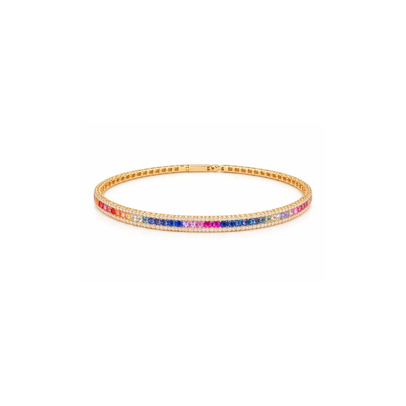 3.14ct Diamond Multi Sapphire 14K Gold Bangle Bracelet