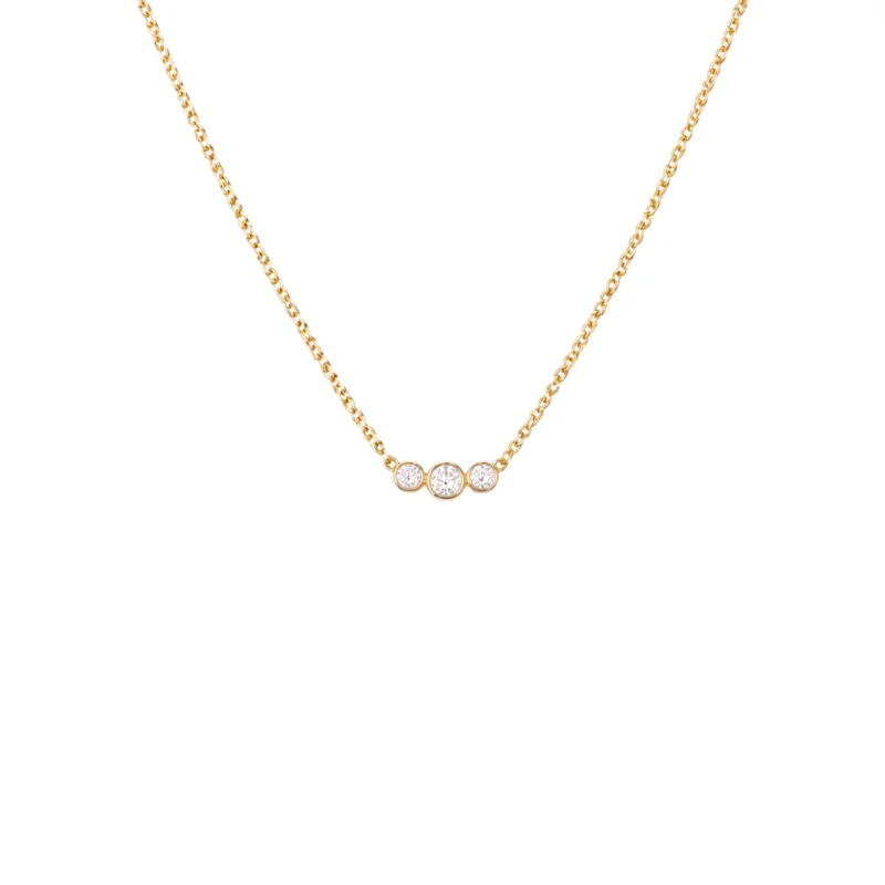 0.27ct Diamond 14K Gold Three Stone Dainty Chain Necklace
