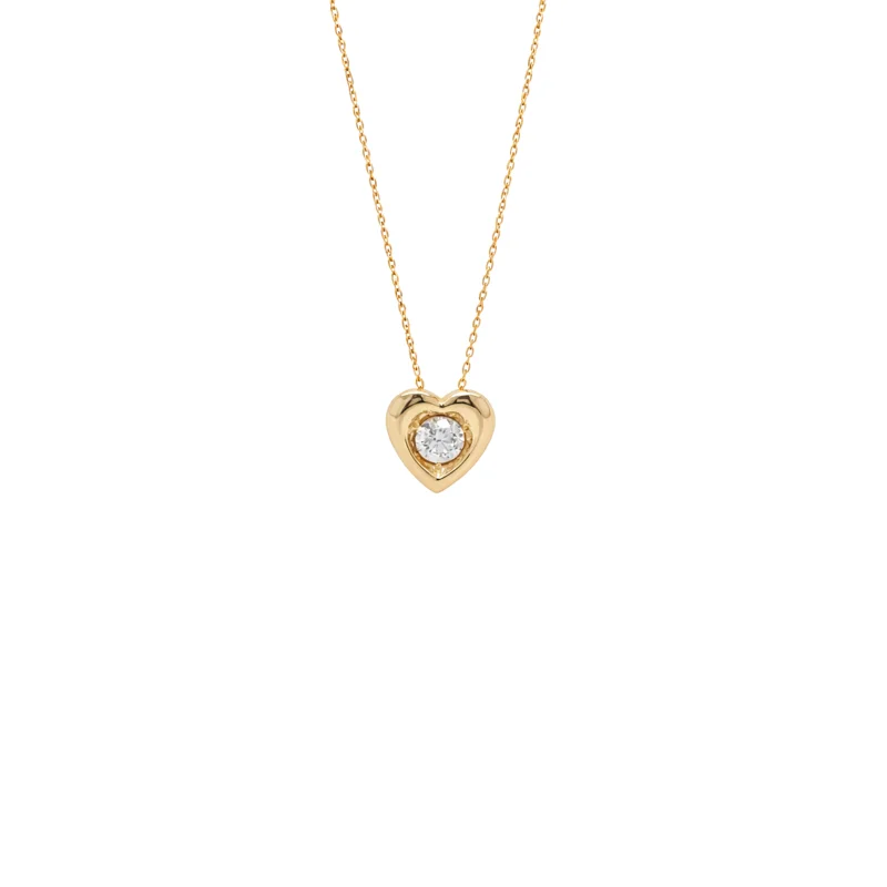 0.37ct Diamond 14K Gold Button Heart Pendant Necklace