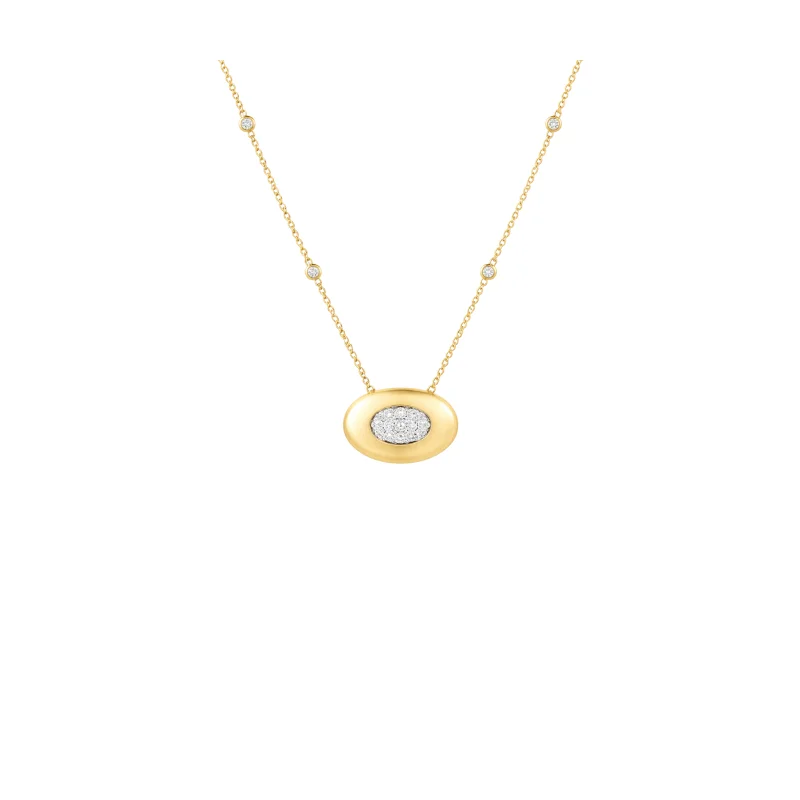 0.42ct Diamond 14K Gold Button Pendant Chain Necklace