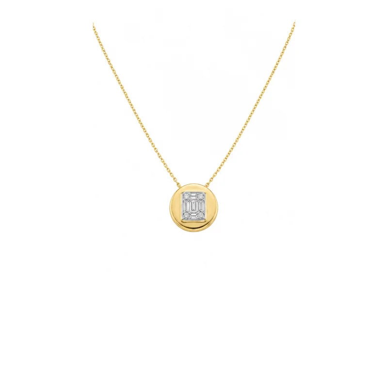 0.45ct Diamond 14K Gold Button Pendant Chain Necklace