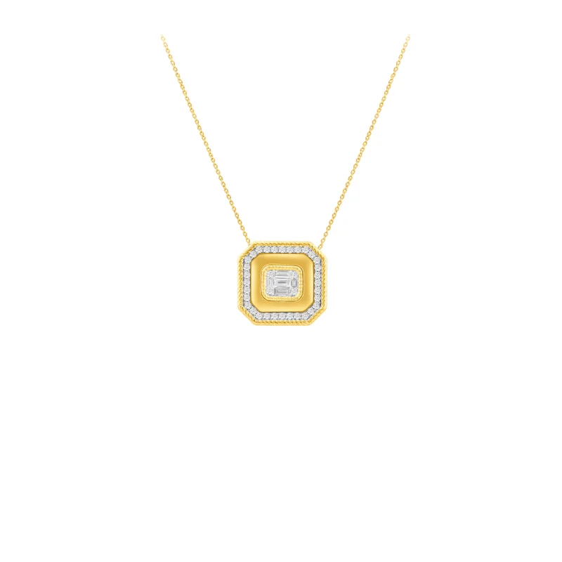 0.52ct Diamond 14K Gold Halo Pendant Chain Necklace