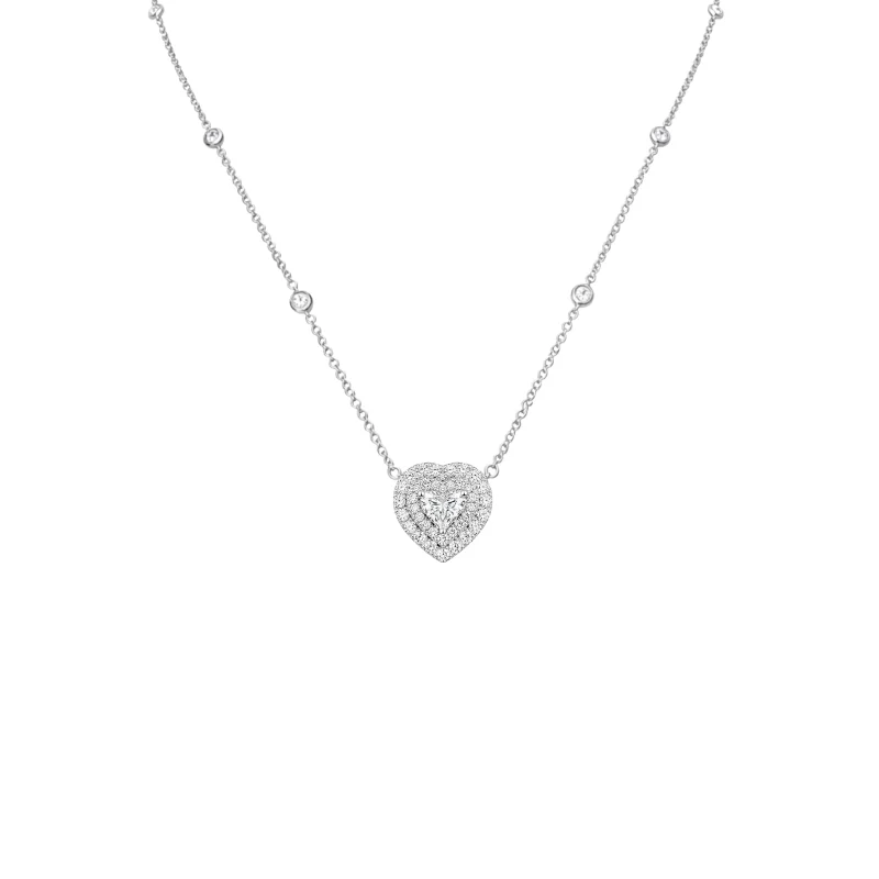 0.73ct Diamond 18K Gold Stationed Heart Pendant Necklace