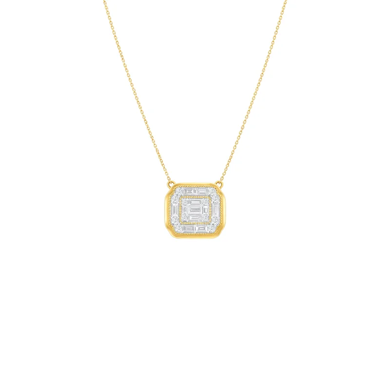 0.92ct Diamond 14K Gold Halo Pendant Necklace