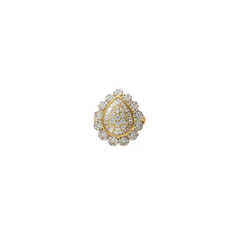 1.00ct Diamond 18K Gold Pear Halo Cocktail Ring