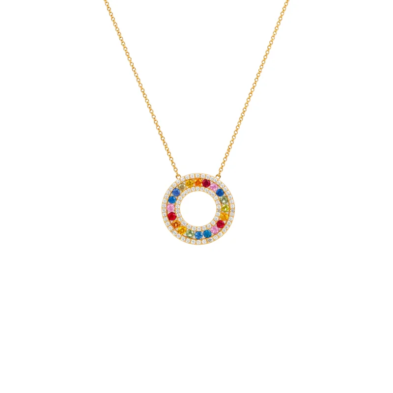 1.32ct Diamond Multi Gem 14K Gold Pendant Necklace