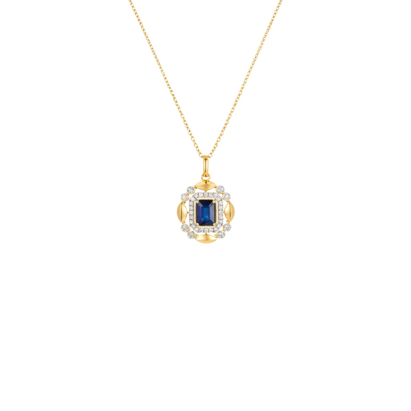 1.55ct Diamond Sapphire 14K Gold Vintage Inspired Necklace