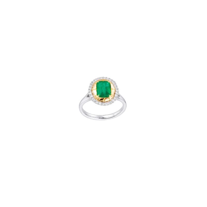 1.85ct Diamond Emerald 14K Gold Halo Cocktail Ring