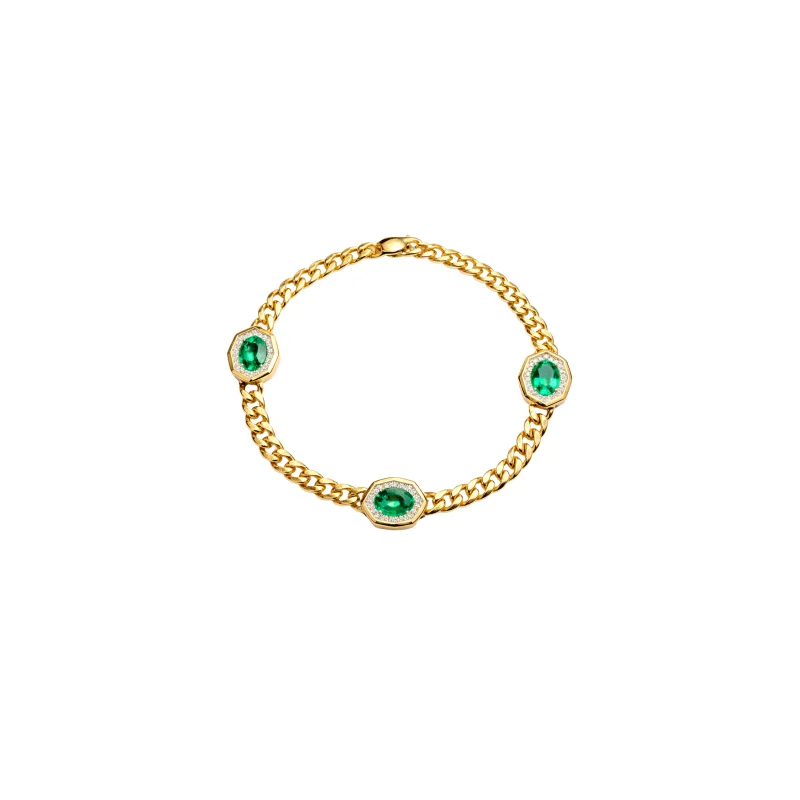 2.24ct Emerald Diamond 14K Gold Stationed Chain Bracelet