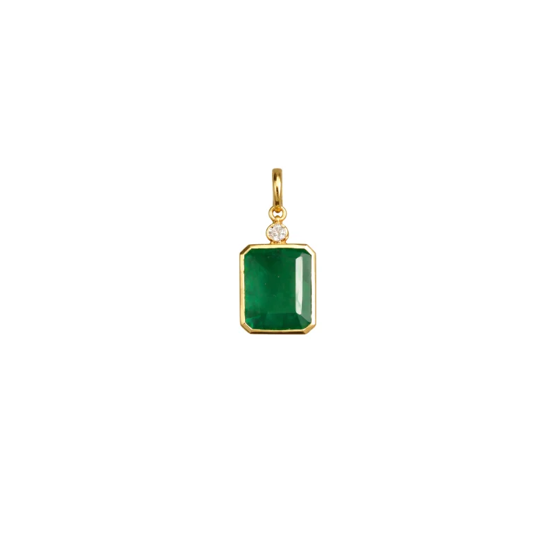 8.35ct Diamond Emerald 18K Gold Bezel Pendant