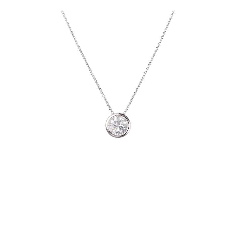 GIA 2.01ct Diamond 18K Gold Bezel Necklace