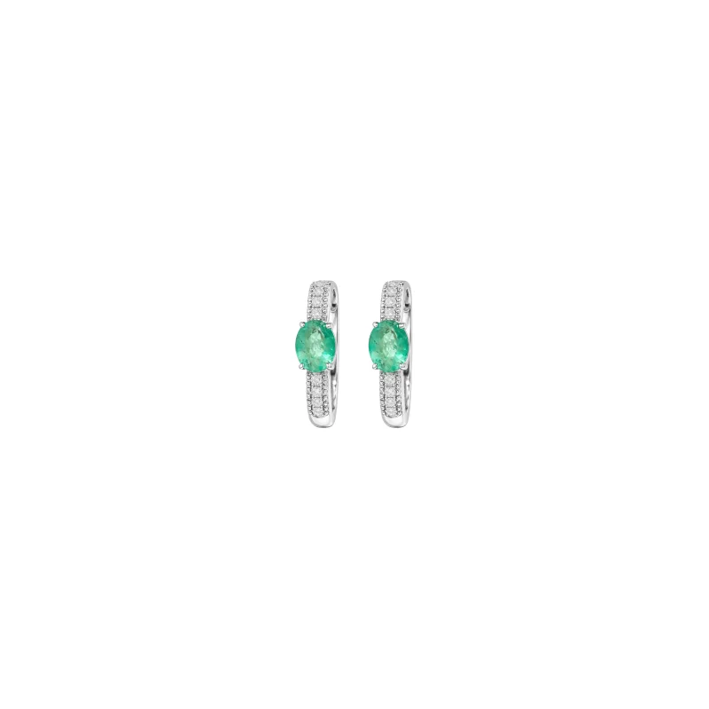 1.13ct Diamond Emerald 14K Gold Hoop Earrings