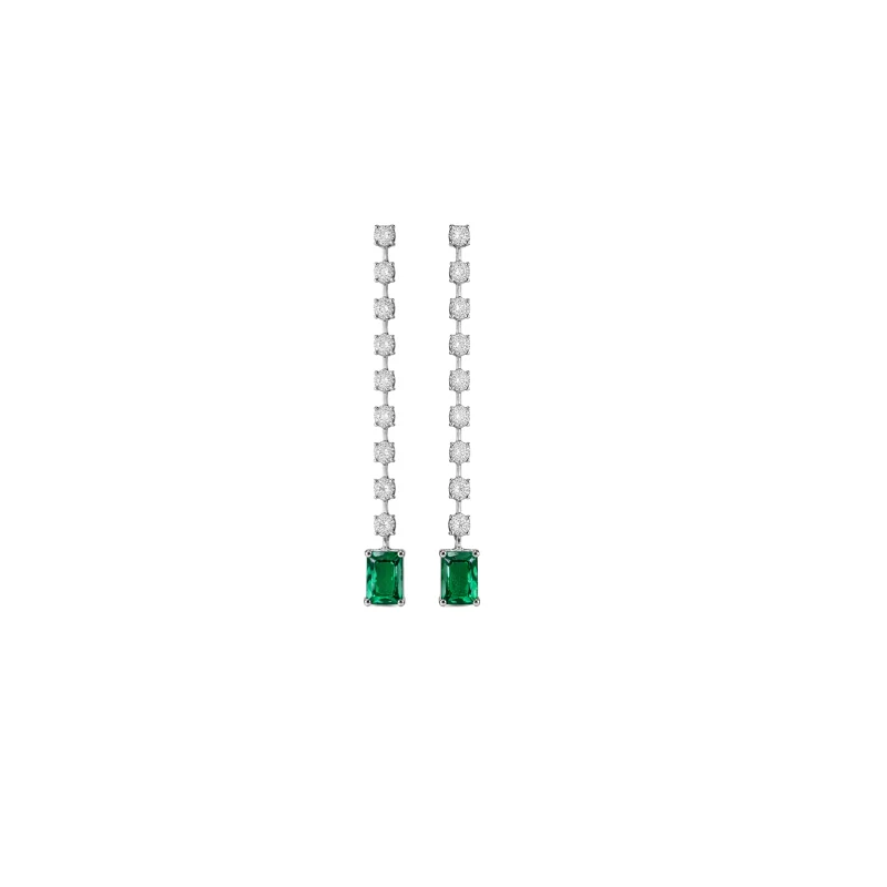 1.24ct Diamond Emerald 18K Gold Linear Cascade Earrings