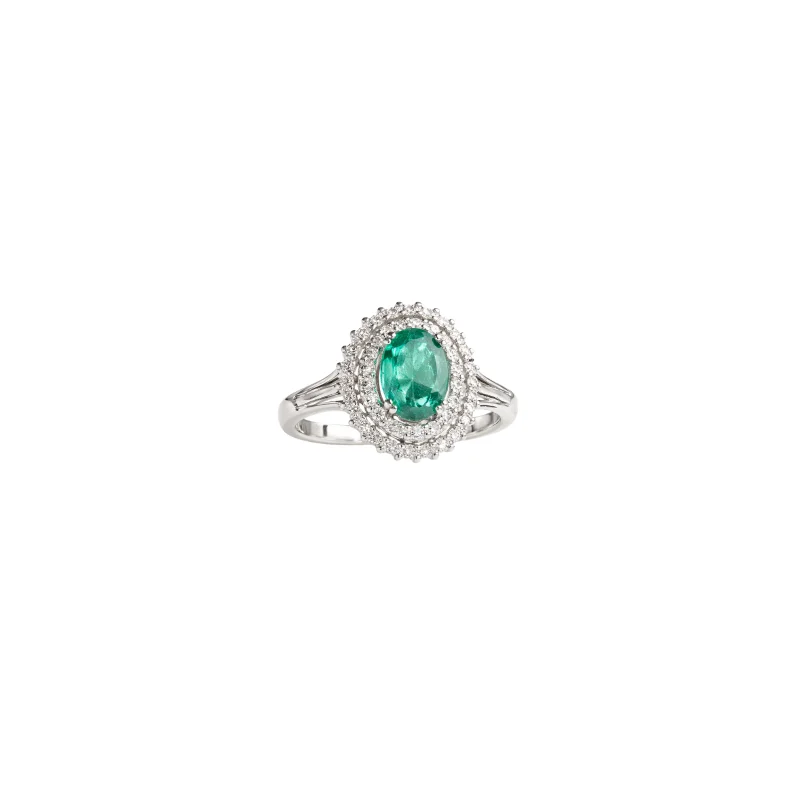 1.71ct Diamond Emerald 18K Gold Halo Ring