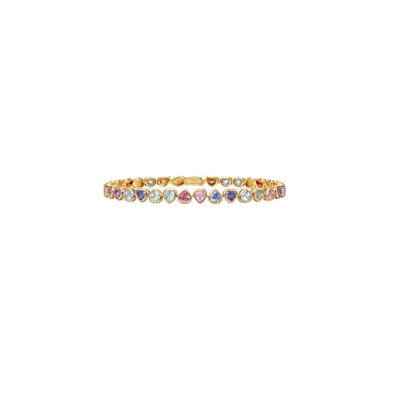 10.66ct Multi Sapphire 14K Gold Bezel Heart Tennis Bracelet