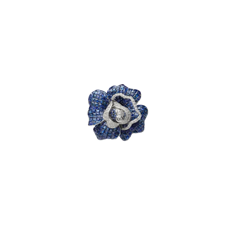 12.25ct Diamond Sapphire 18K Gold Rose Cocktail Ring