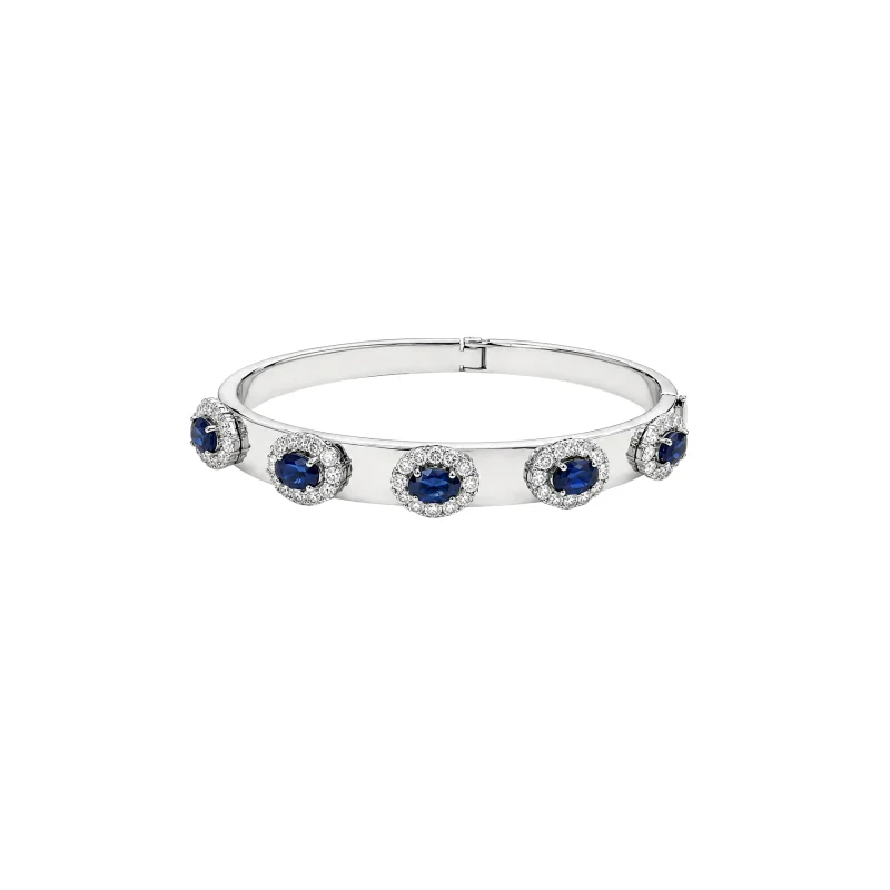 4.85ct Diamond Blue Sapphire 14K Gold Bangle Bracelet