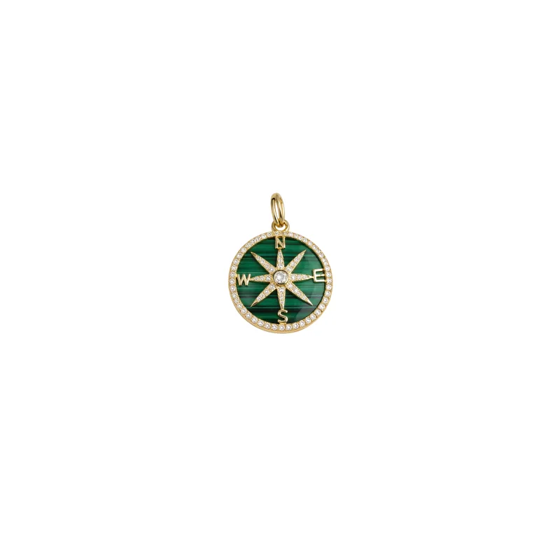 7.60ct Diamond Malachite 14K Gold Compass Pendant