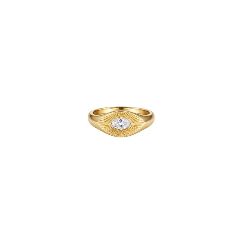 0.31ct Diamond 18K Gold Marquise Fluted Signet Ring
