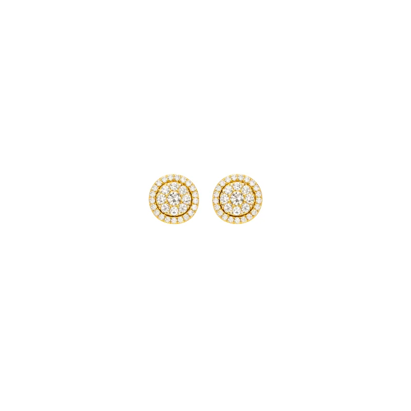 1.00ct Diamond 14K Gold Pave Halo Stud Earrings