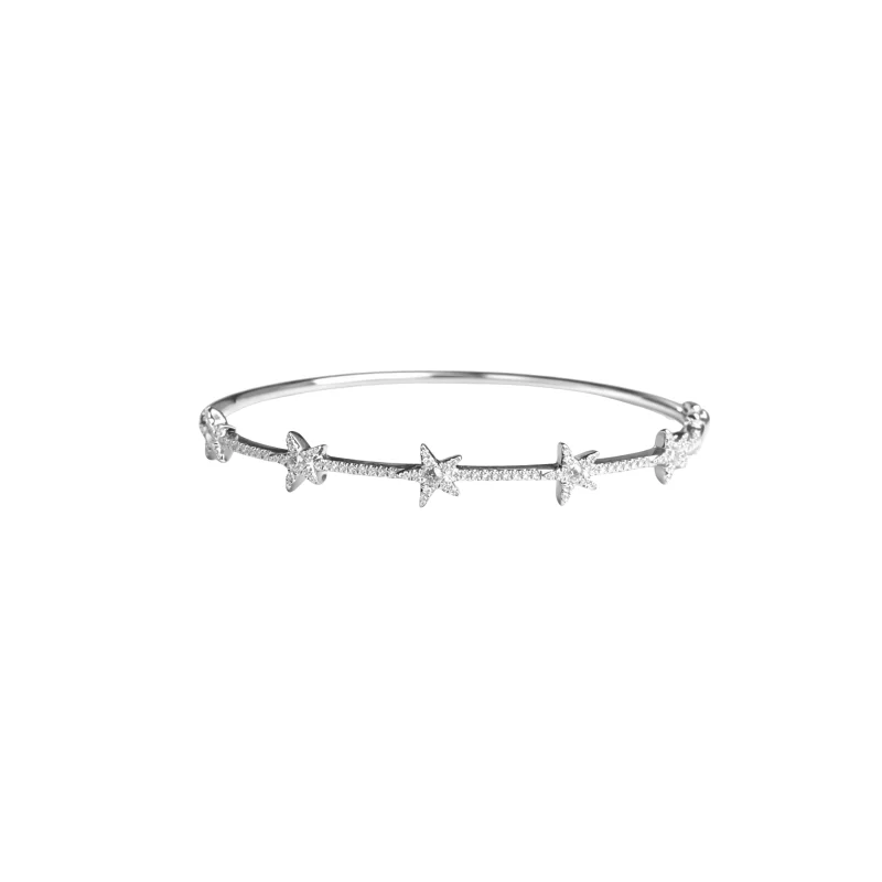 1.04ct Diamond 14K Gold Star Bangle Bracelet