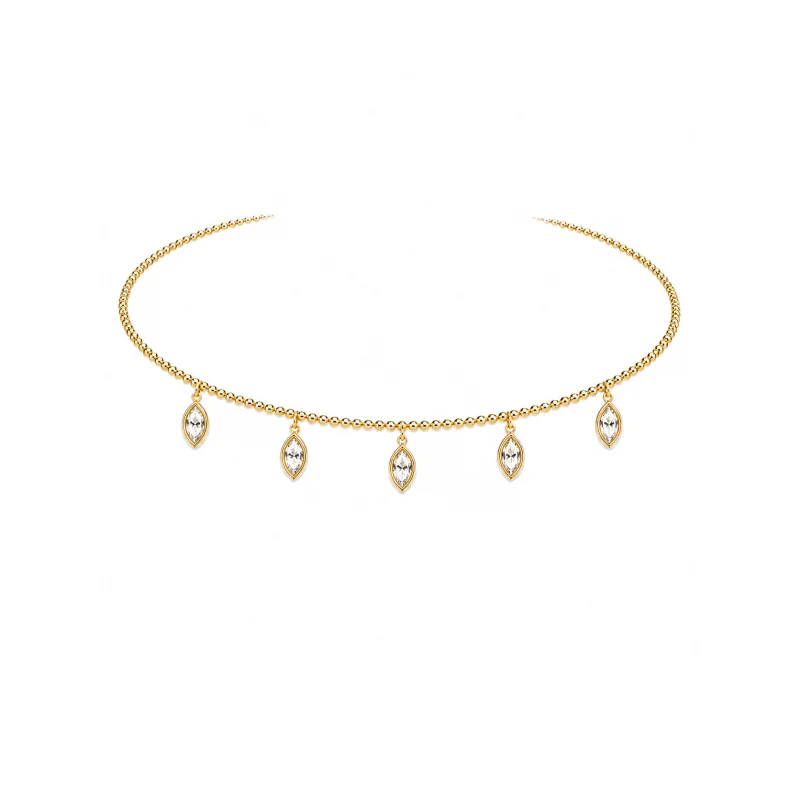1.11ct Diamond 14K Gold Stationed Choker Collar Necklace