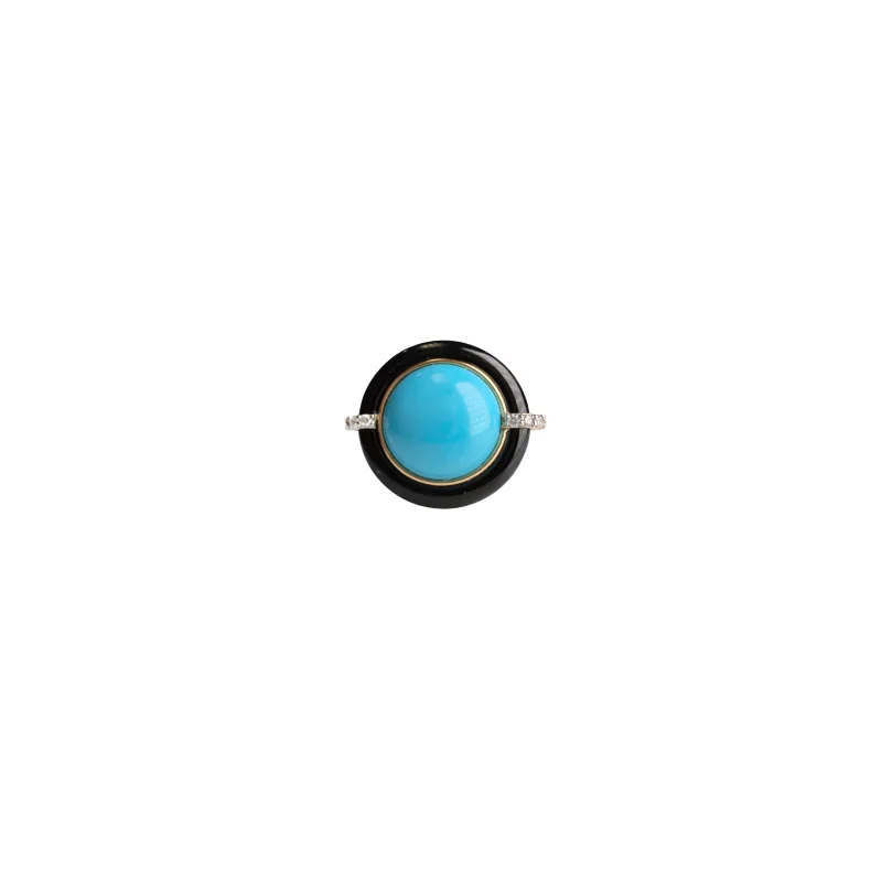 10.65ct Diamond Turquoise Black Onyx 18K Gold Cocktail Ring