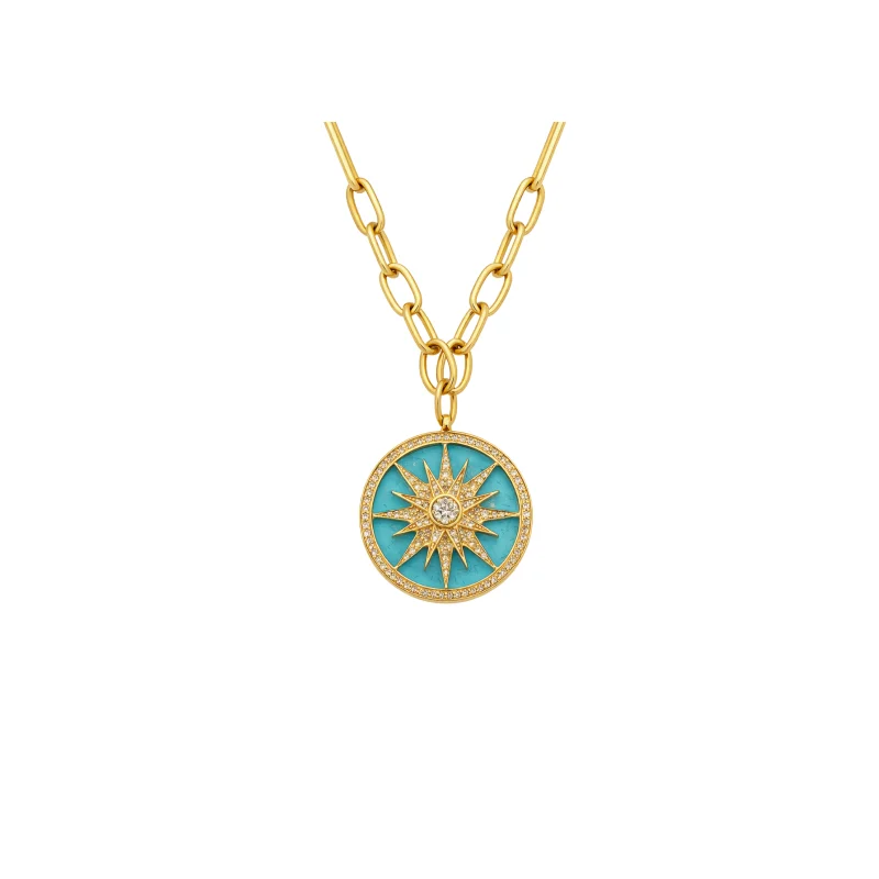 11.11ct Diamond Colored Stone 14K Gold North Star Pendant