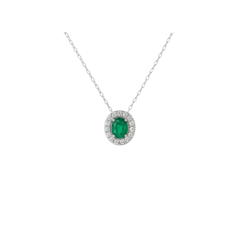 0.93ct Emerald Diamond 18K Gold Halo Necklace