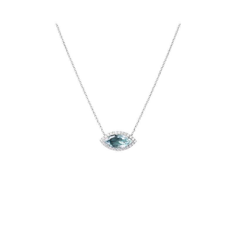 2.68ct Diamond Aquamarine 14K Gold Eye Necklace