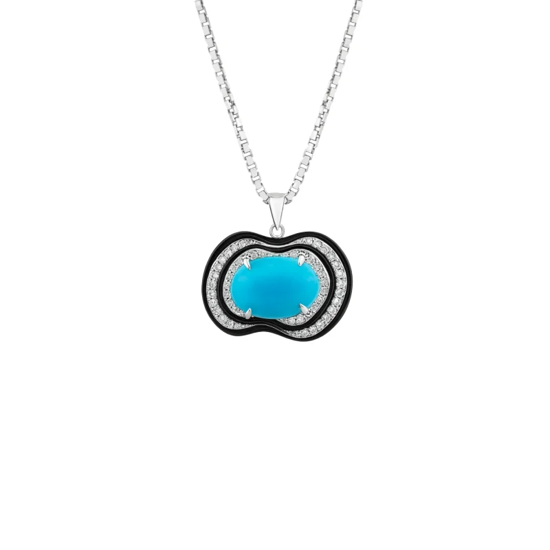 26.67ct Diamond Turquoise Black Onyx 18K Gold Heart Pendant