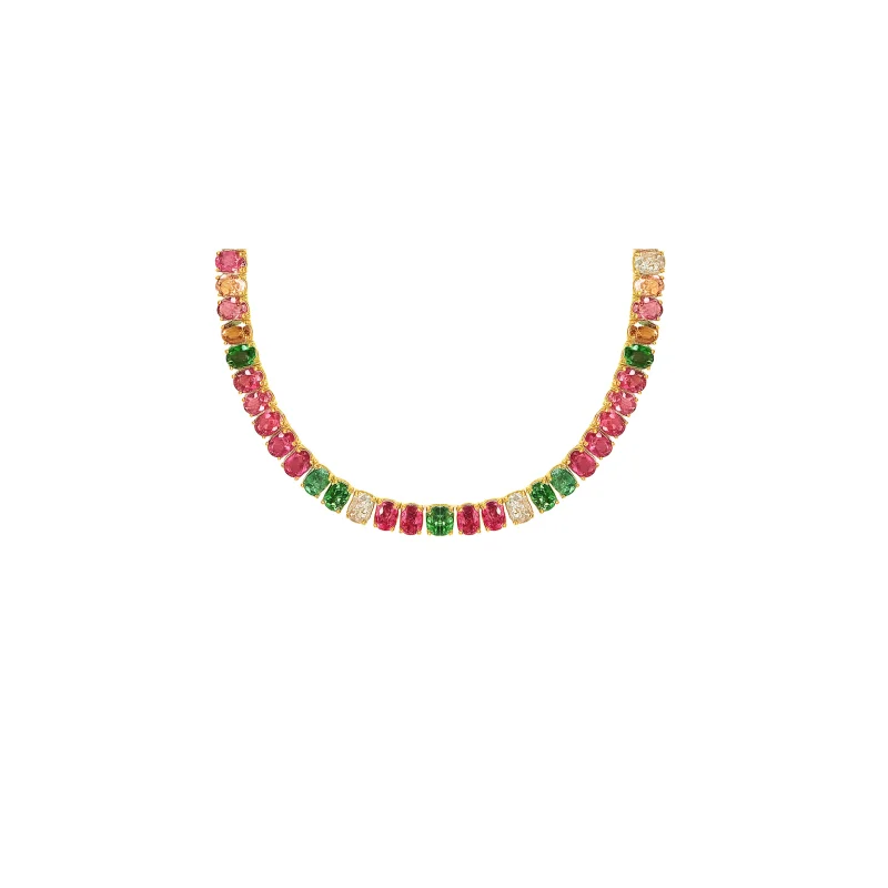 Tourmaline Diamond 14K Gold Tennis Necklace