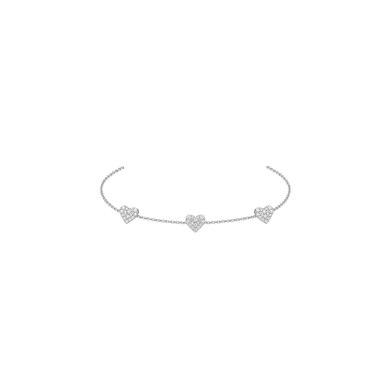 0.33ct Diamond 18K Gold Stationed Heart Chain Bracelet