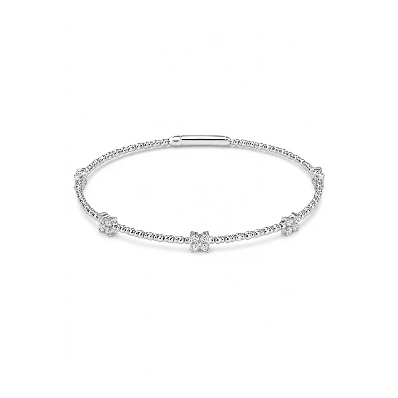 0.56ct Diamond 14K Gold Stationed Flower Flexible Bangle Bracelet