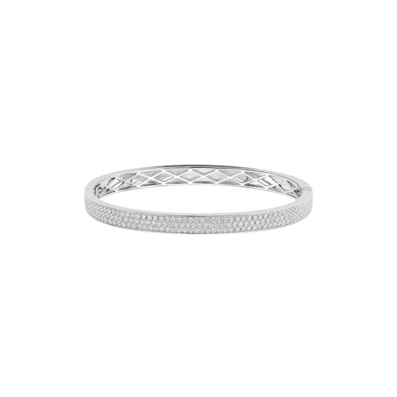 1.85ct Diamond 18K Gold Three Row Bangle Bracelet
