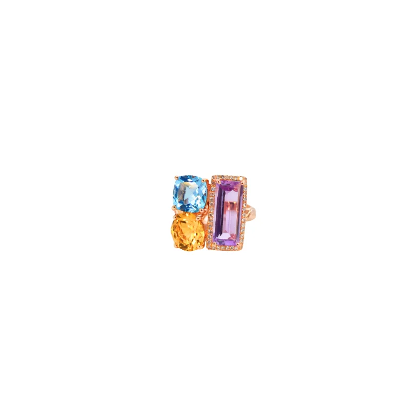 10.88ct Diamond Multi Gemstone 14K Gold Multi Shaped Cocktail Ring