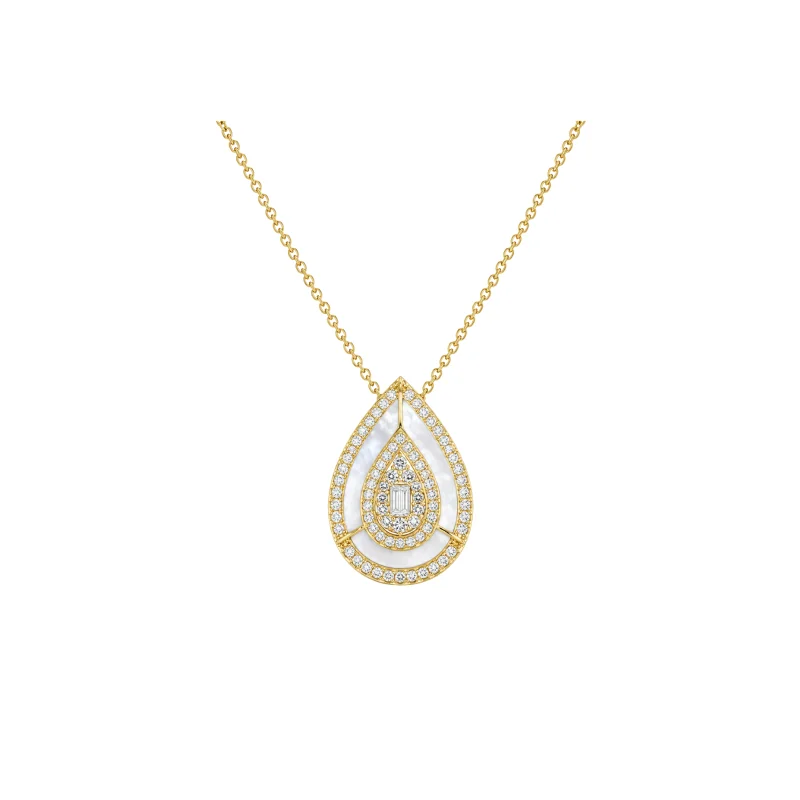 1.58ct Diamond Mother Of Pear 14K Gold Drop Pendant Necklace