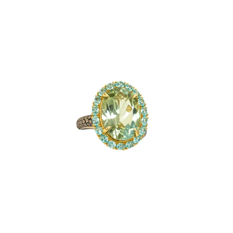 13.45ct Green Amethyst Apatite Diamond 18K Gold Cocktail Ring